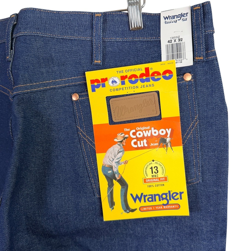 Vintage Wrangler Pro Rodeo Cowboy Cut Jeans Mens 42x32 Blue 13MWZ Rigid Denim